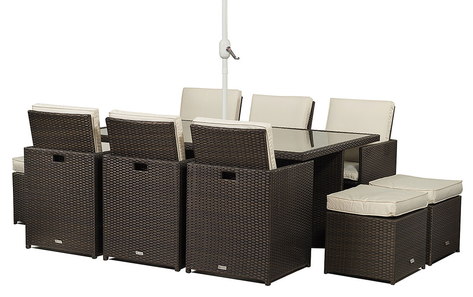 6 Seater Outdoor Rattan Dining Set With Parasol / 10 Seat Rattan Cube